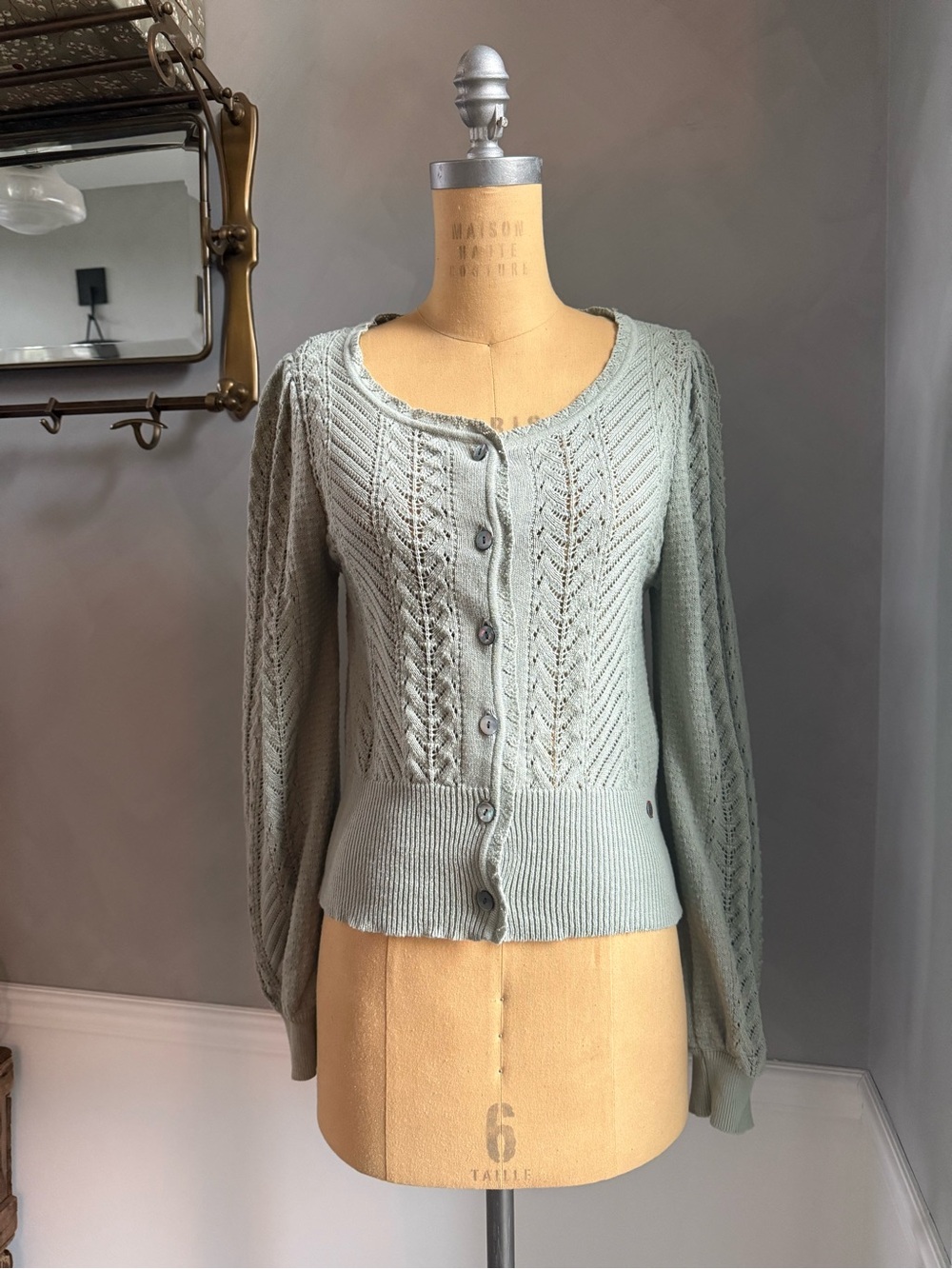 Odd Molly Light Sage Knit Button-Front Cardigan